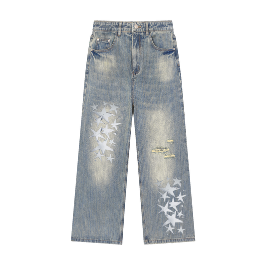 Vintage Wash Distressed Denim Jeans