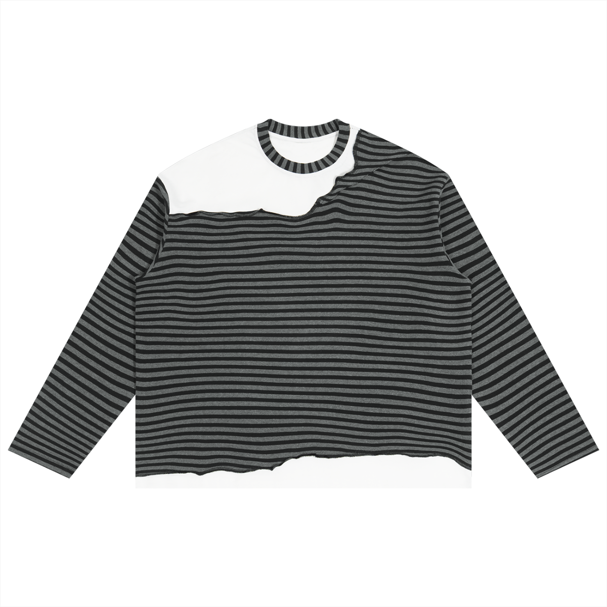 Striped Panel Boxy Long Sleeve T-Shirt