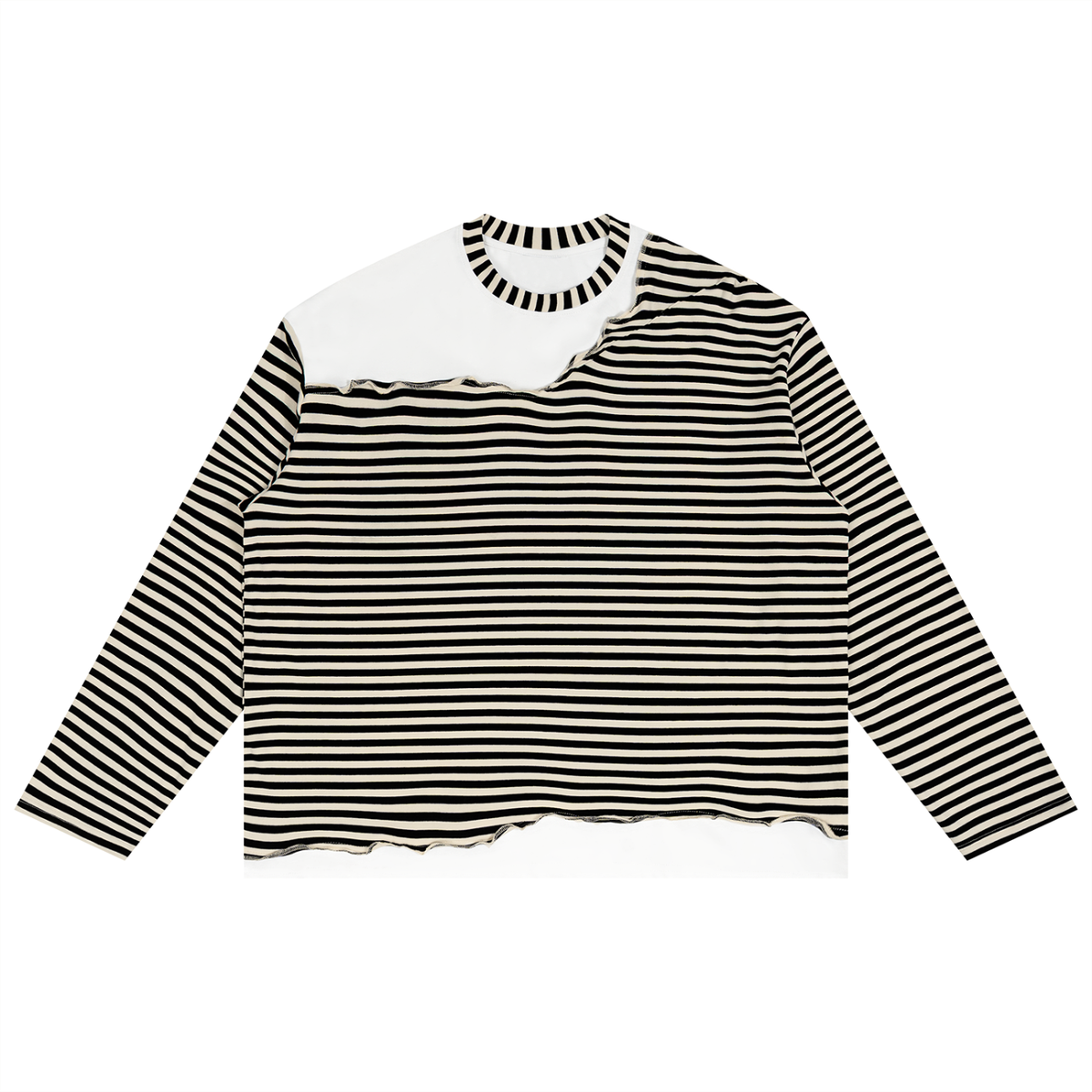 Striped Panel Boxy Long Sleeve T-Shirt