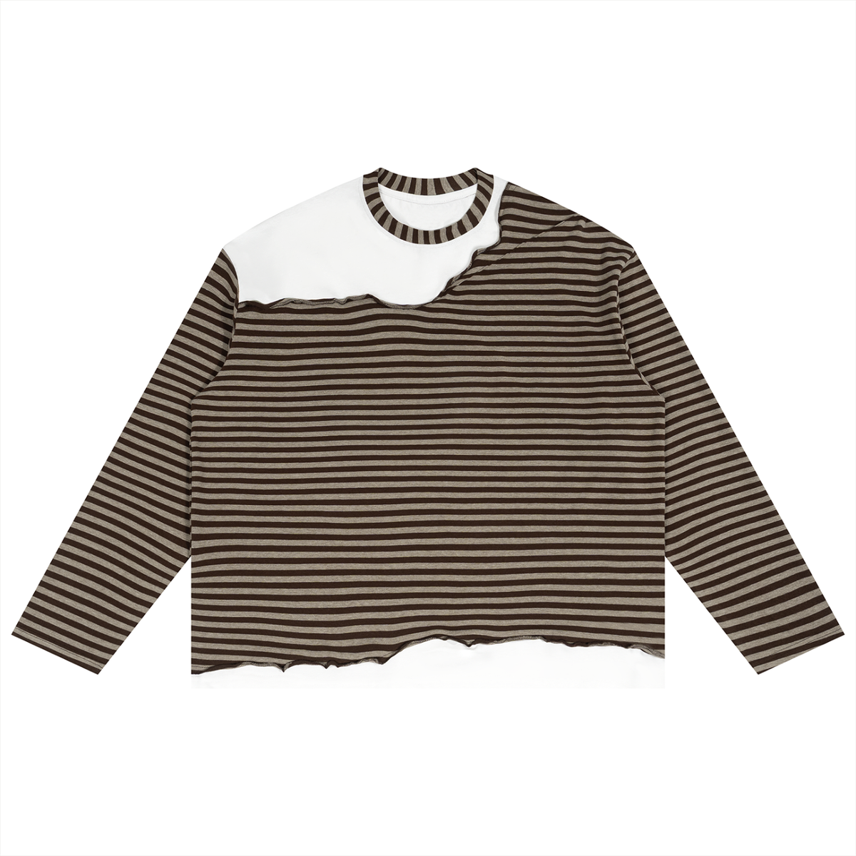Striped Panel Boxy Long Sleeve T-Shirt