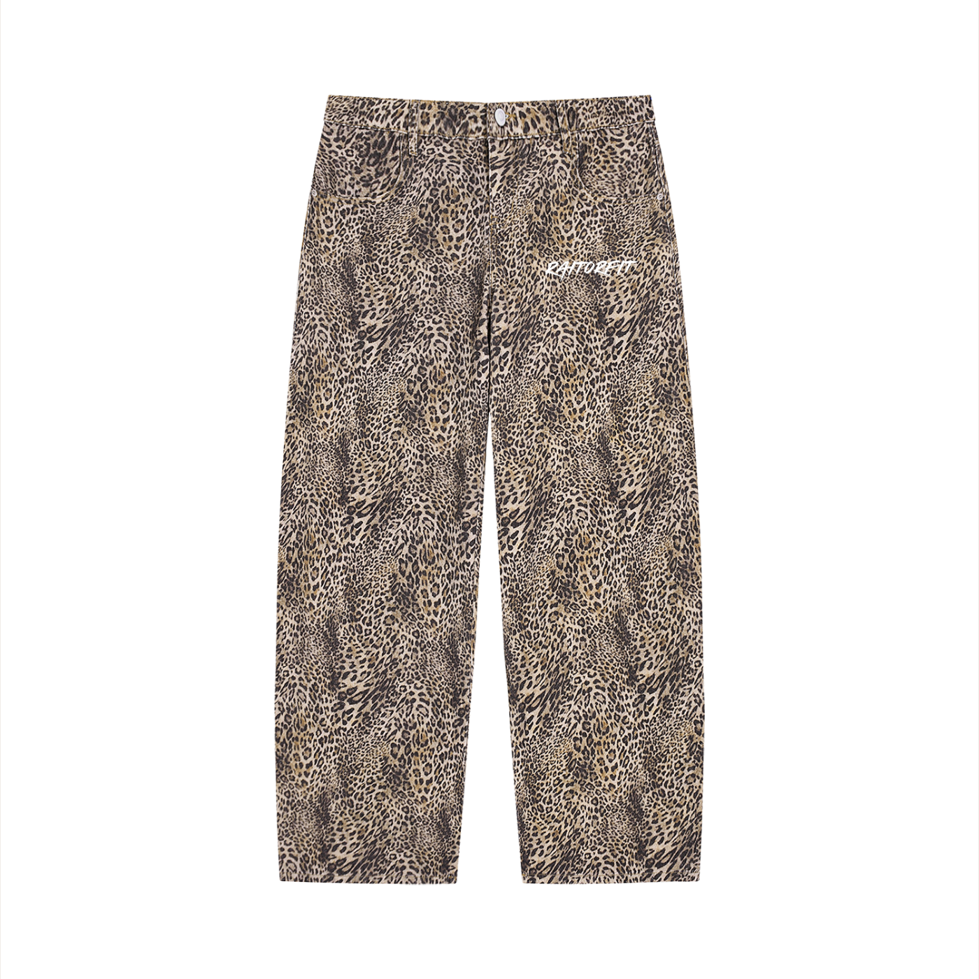 Unisex Vintage Wash Leopard Wide Leg Jeans