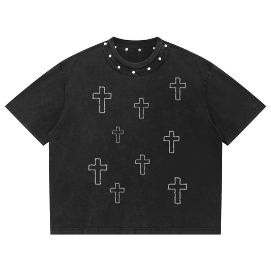 Unisex Washed Boxy Studded T-Shirt